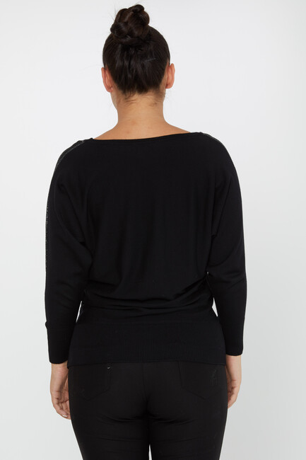 Women's Knitwear Stoned Bat Sleeve Black-Ecru - 30990 | KAZEE - Thumbnail