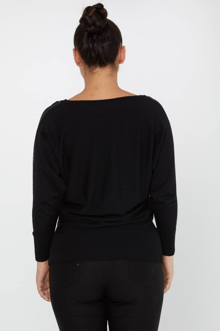 Women's Knitwear Stoned Bat Sleeve Black-Ecru - 30990 | KAZEE