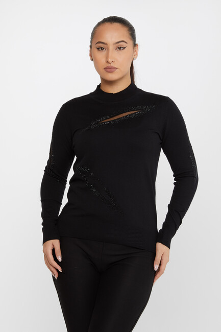 Women's Knitwear Stone Tulle Detail Black - 30090 | KAZEE - Thumbnail