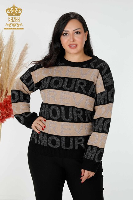 Women's Knitwear Letter Detailed Black - 30022 | KAZEE - Thumbnail