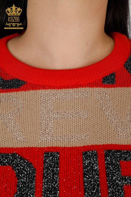 Women's Knitwear Letter Detailed Coral - 30022 | KAZEE - Thumbnail