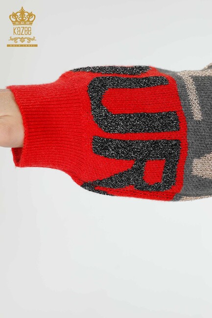 Women's Knitwear Text Detailed Red - 30022 | KAZEE - Thumbnail