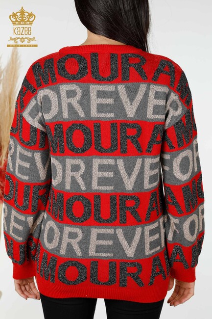 Women's Knitwear Text Detailed Red - 30022 | KAZEE - Thumbnail