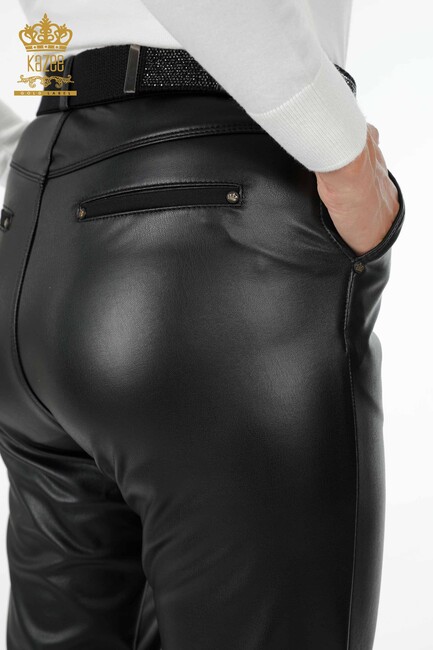 Women's Leather Pants With Belt Black - 3375 | KAZEE - Thumbnail