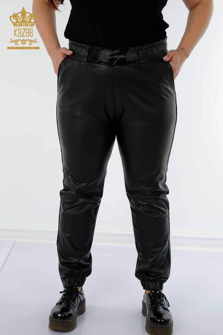 Women's Leather Pants Pocket Detailed Black - 3670 | KAZEE