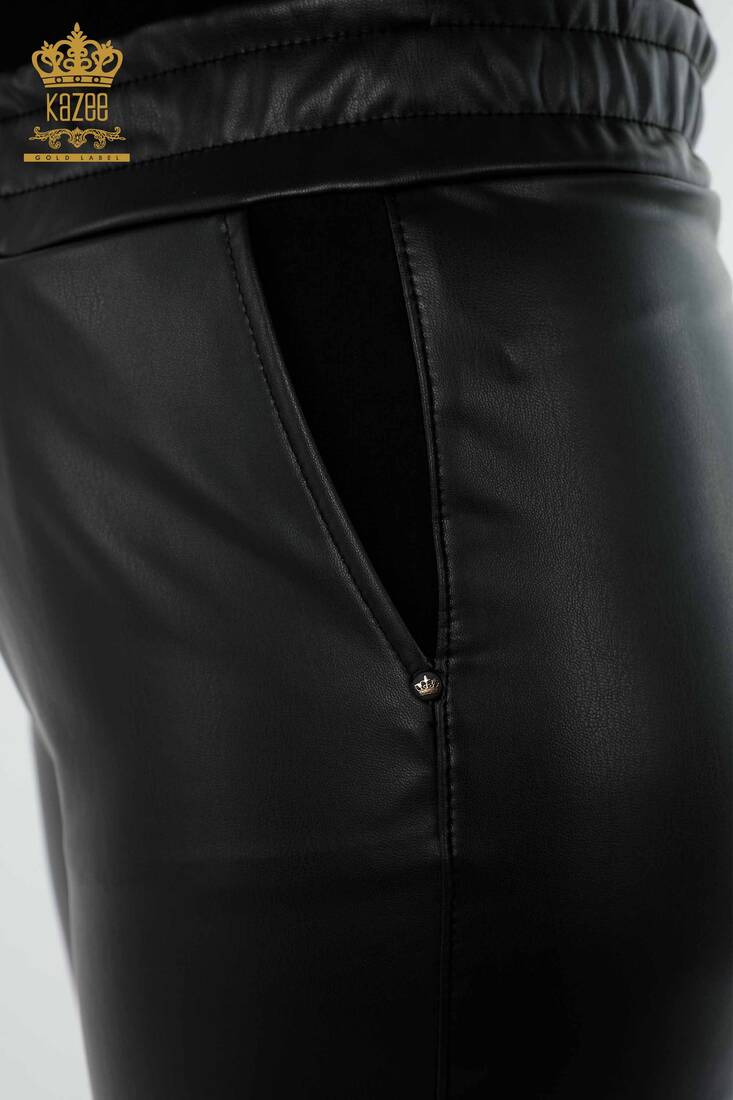 Women's Leather Pants Pocket Detailed Black - 3670 | KAZEE