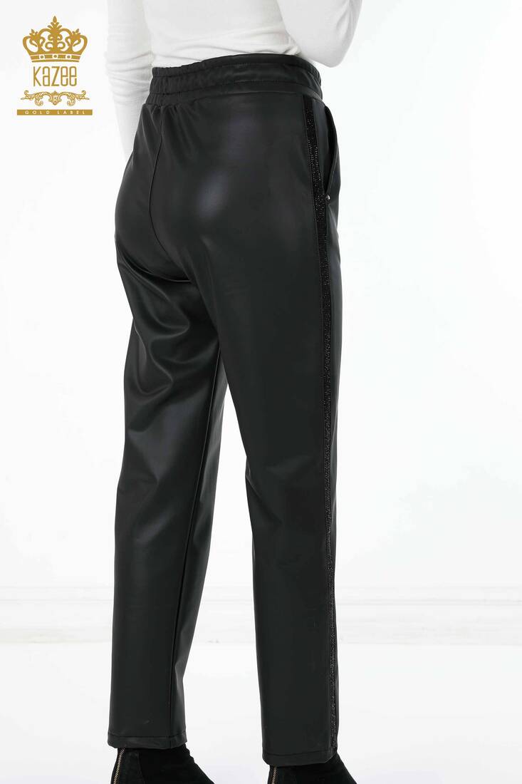 Women's Leather Trousers Black - 3645 | KAZEE