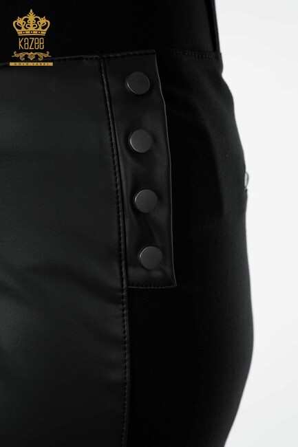 Women's Leather Skirt With Buttons Black - 4220 | KAZEE - Thumbnail