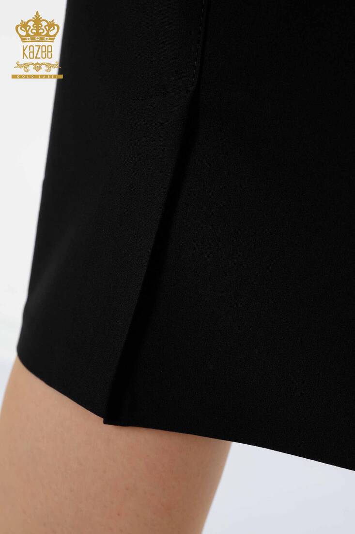 Women's Leather Skirt With Buttons Black - 4220 | KAZEE