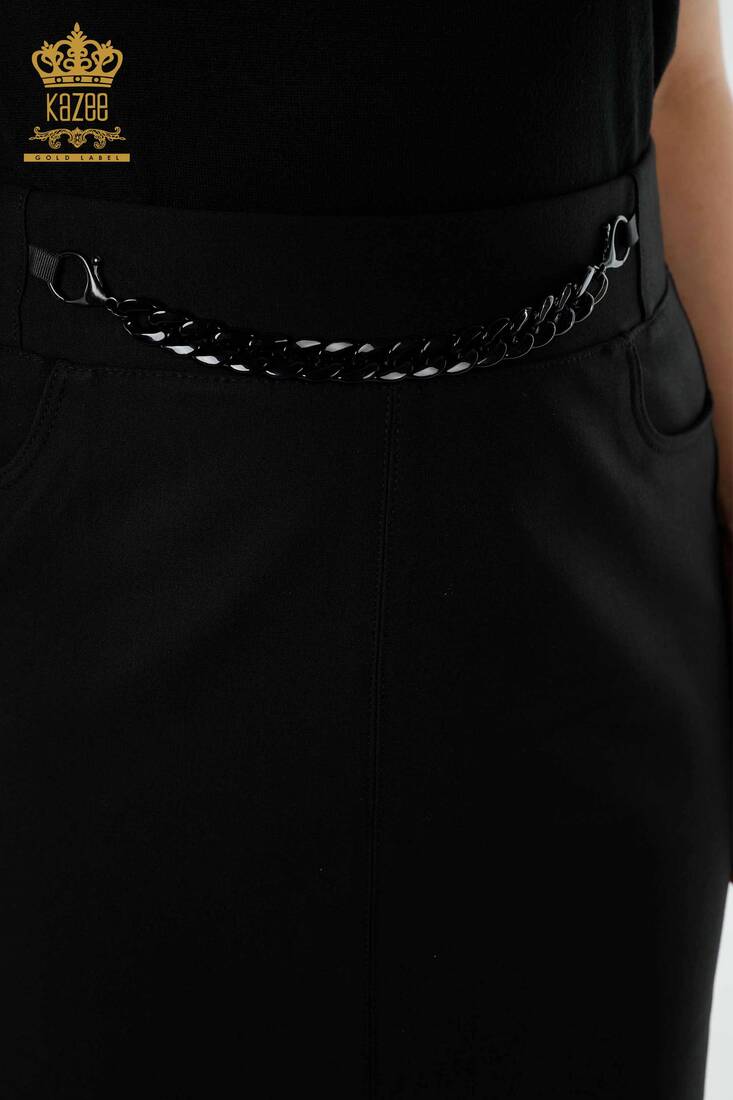 Women's Leather Skirt Chain Detailed Black - 4243 | KAZEE