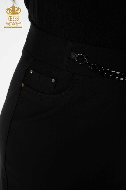 Women's Leather Skirt Chain Detailed Black - 4243 | KAZEE - Thumbnail