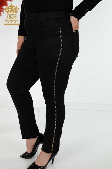 Women's Leggings Trousers Colored Stone Embroidered Black - 3600 | KAZEE - Thumbnail