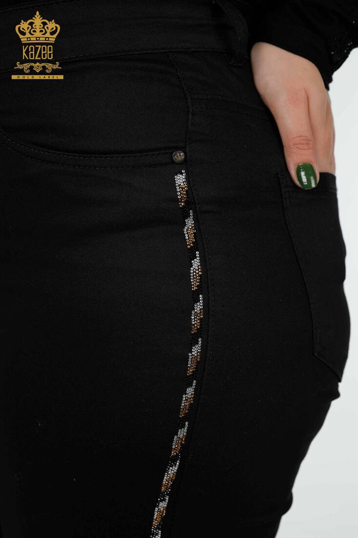 Women's Leggings Trousers Colored Stone Embroidered Black - 3600 | KAZEE