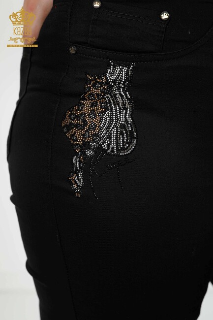 Women's Leggings Trousers Colored Stone Embroidered Black - 3600 | KAZEE - Thumbnail