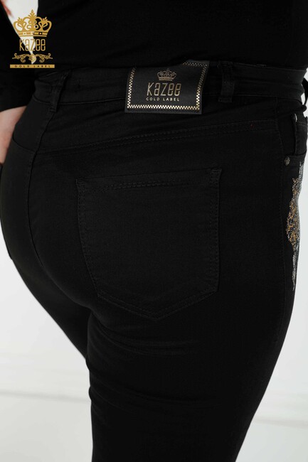 Women's Leggings Trousers Colored Stone Embroidered Black - 3600 | KAZEE - Thumbnail