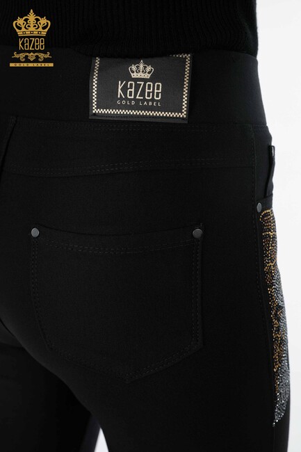 Women's Leggings Trousers Colored Stone Embroidered Black - 3610 | KAZEE - Thumbnail