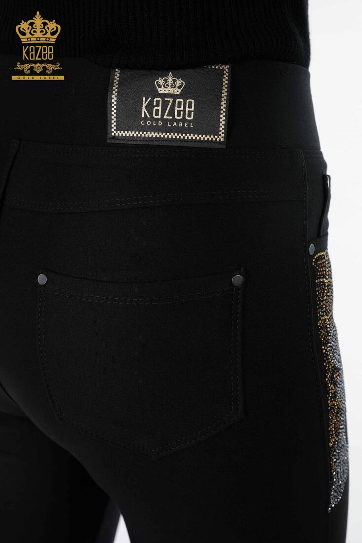 Women's Leggings Trousers Colored Stone Embroidered Black - 3610 | KAZEE