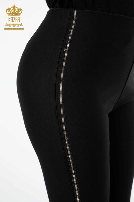 Women's Leggings Trousers Colored Stripe Stone Embroidered Black - 3330 | KAZEE - Thumbnail