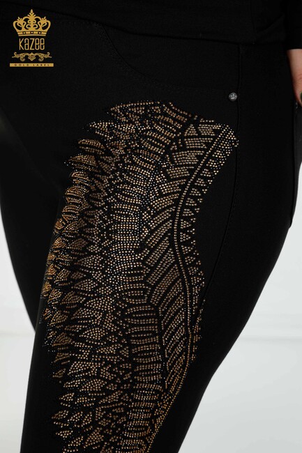 Women's Leggings Trousers Crystal Stone Embroidered Black - 3604 | KAZEE - Thumbnail