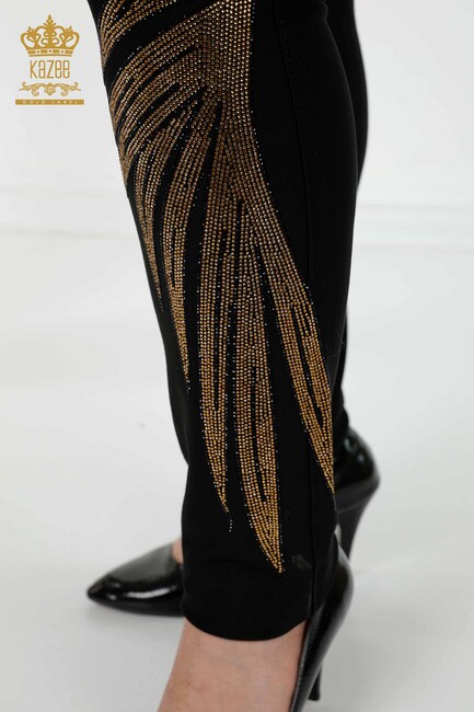 Women's Leggings Trousers Crystal Stone Embroidered Black - 3604 | KAZEE - Thumbnail