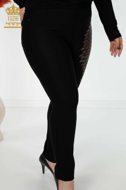 Women's Leggings Trousers Crystal Stone Embroidered Black - 3604 | KAZEE - Thumbnail