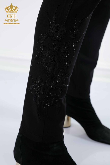 Women's Leggings Trousers Black With Floral Embroidery - 3635 | KAZEE - Thumbnail