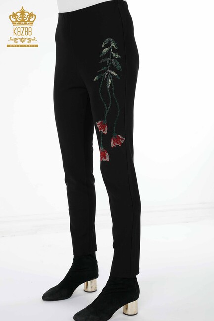 Women's Leggings Trousers Floral Pattern Black - 3430 | KAZEE - Thumbnail