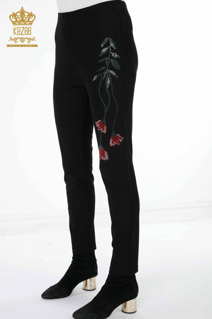 Women's Leggings Trousers Floral Pattern Black - 3430 | KAZEE