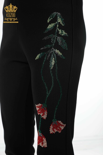 Women's Leggings Trousers Floral Pattern Black - 3430 | KAZEE - Thumbnail