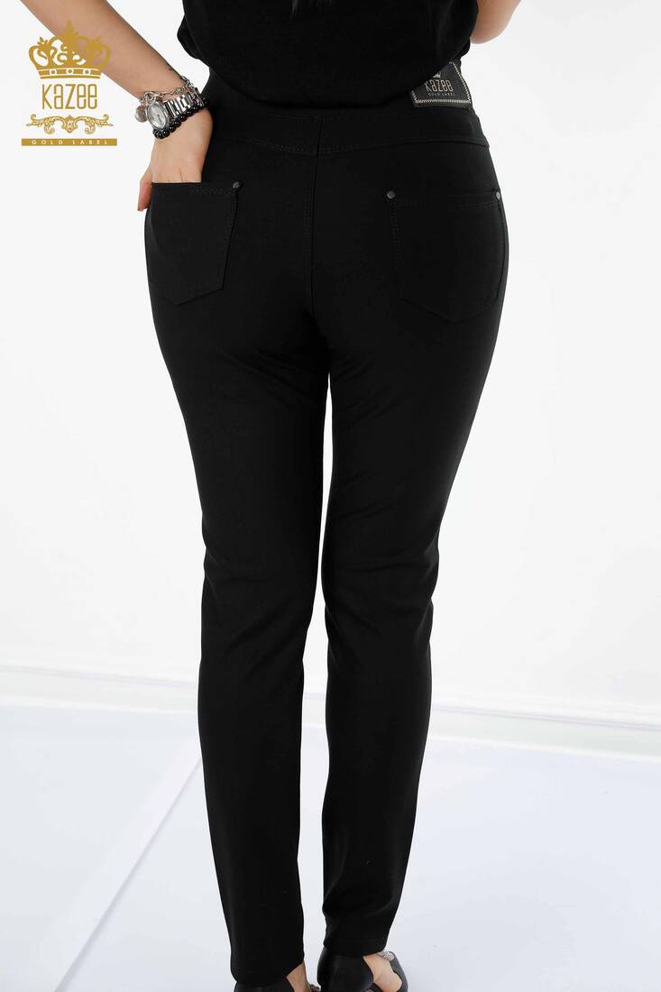 Women's Leggings Trousers Leaf Stone Embroidered Black - 3562 | KAZEE