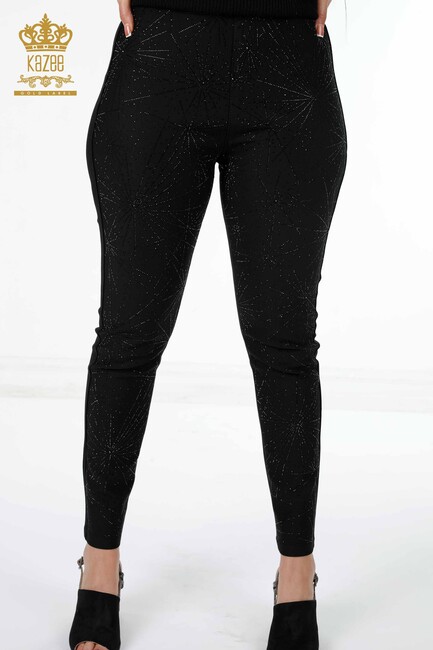 Women's Leggings Trousers Stone Embroidered Black - 3439 | KAZEE - Thumbnail