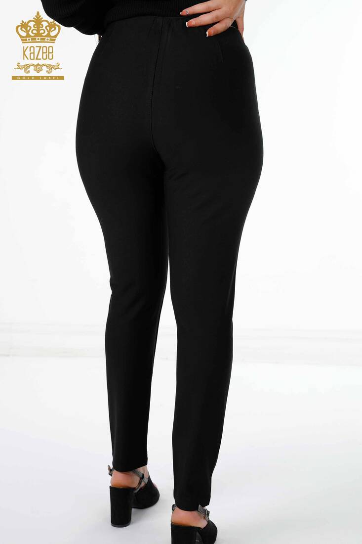 Women's Leggings Trousers Stone Embroidered Black - 3439 | KAZEE