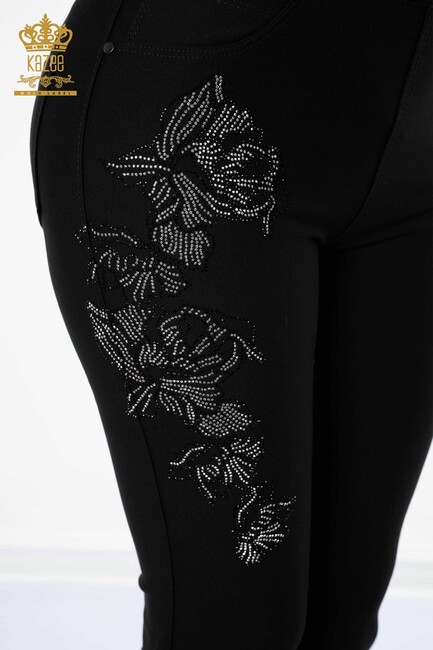 Women's Leggings Trousers Stone Embroidered Black - 3565 | KAZEE - Thumbnail