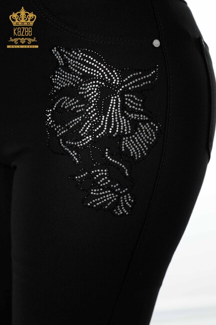 Women's Leggings Trousers Stone Embroidered Black - 3565 | KAZEE - Thumbnail