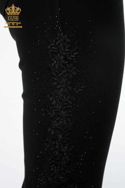 Women's Leggings Trousers Stone Embroidered Black - 3642 | KAZEE - Thumbnail