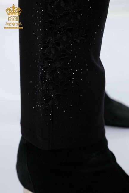 Women's Leggings Trousers Stone Embroidered Black - 3642 | KAZEE - Thumbnail