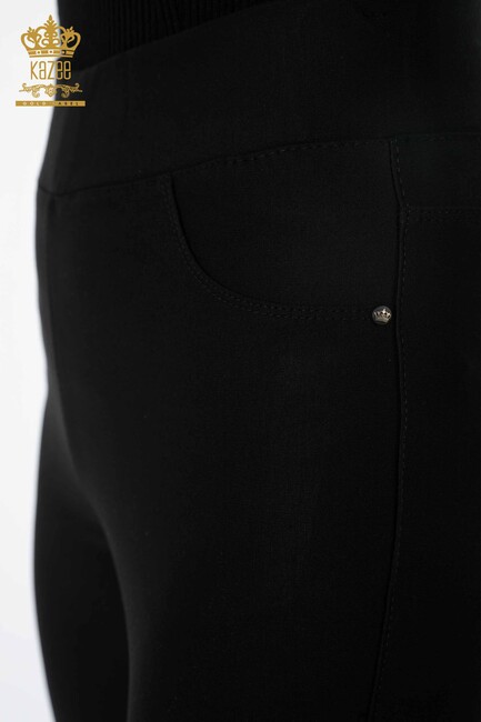 Women's Leggings Trousers Stone Embroidered Black - 3642 | KAZEE - Thumbnail