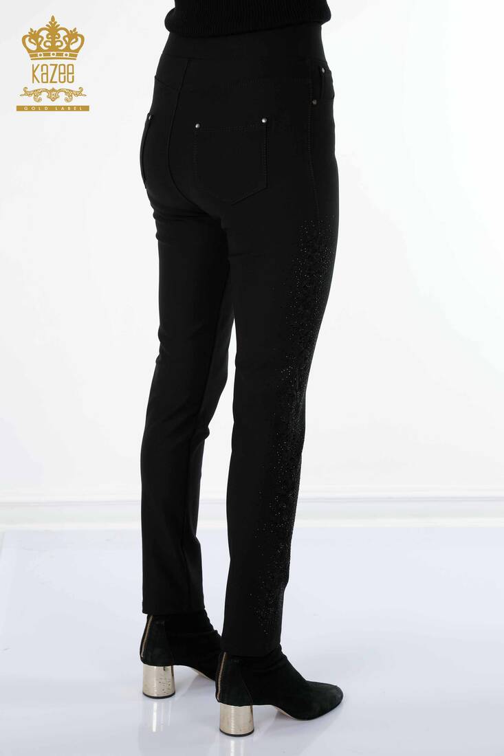 Women's Leggings Trousers Stone Embroidered Black - 3642 | KAZEE