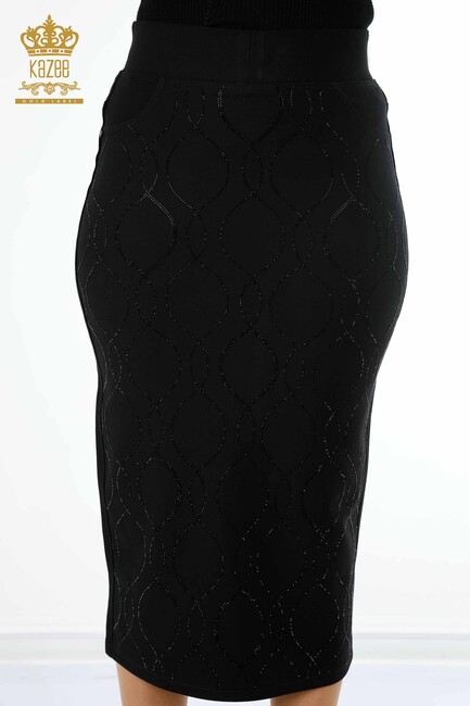 Women's Long Skirt Stone Embroidered Black - 4188 | KAZEE - Thumbnail