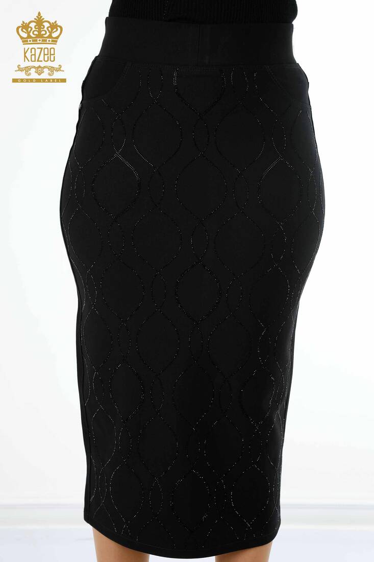 Women's Long Skirt Stone Embroidered Black - 4188 | KAZEE