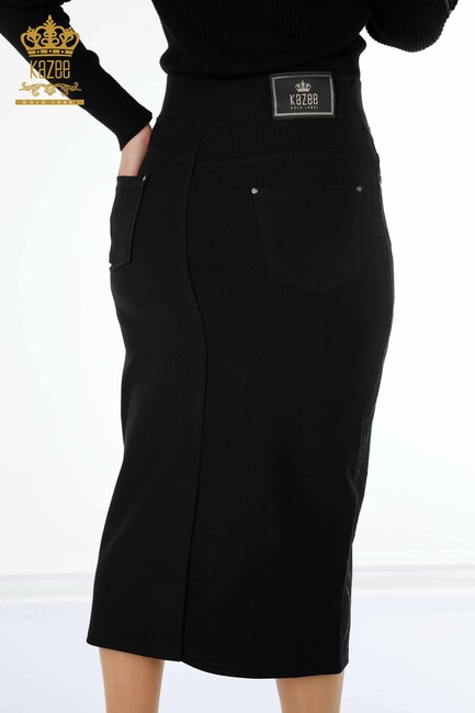 Women's Long Skirt Stone Embroidered Black - 4188 | KAZEE - Thumbnail