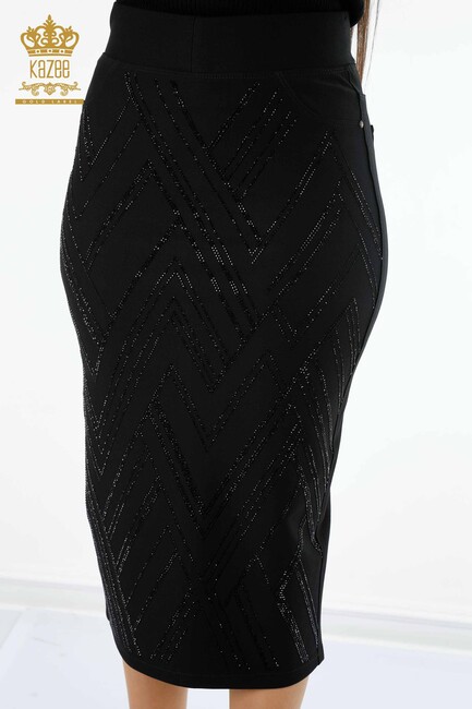 Women's Long Skirt Stone Embroidered Black - 4199 | KAZEE - Thumbnail