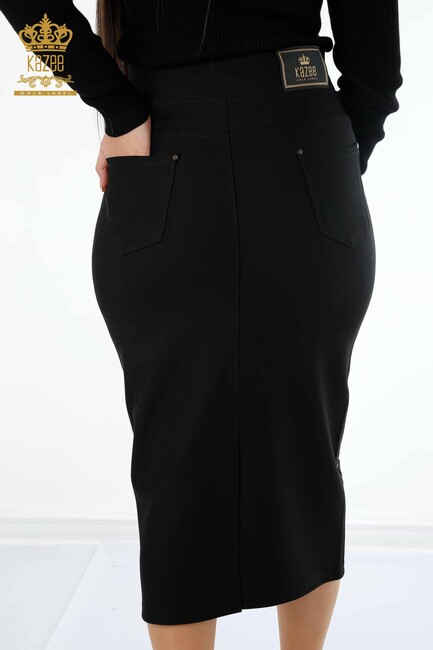 Women's Long Skirt Stone Embroidered Black - 4199 | KAZEE - Thumbnail