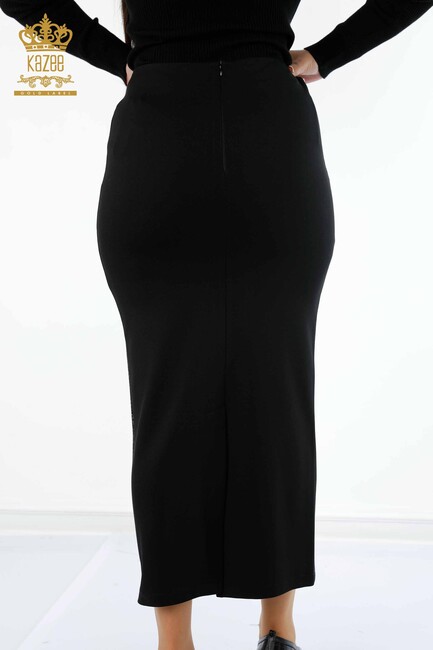 Women's Long Skirt Stripe Stone Embroidered Black - 4150 | KAZEE - Thumbnail