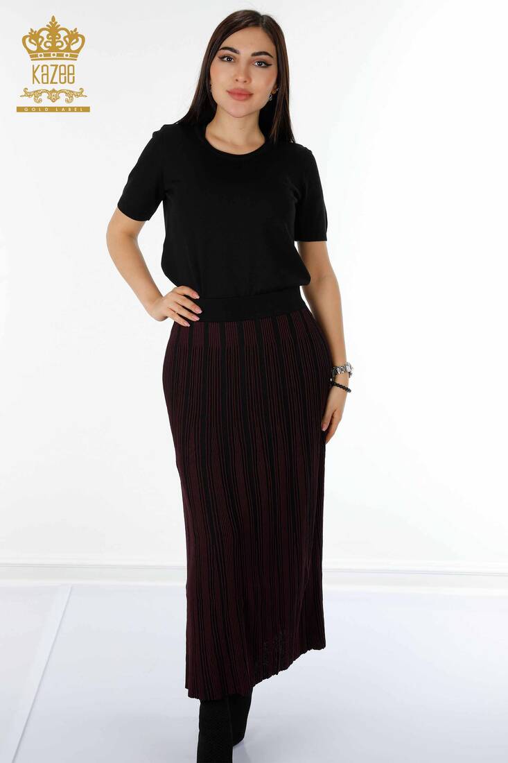 Women's Long Skirt Plum Elastic Waist - 4131 | KAZEE