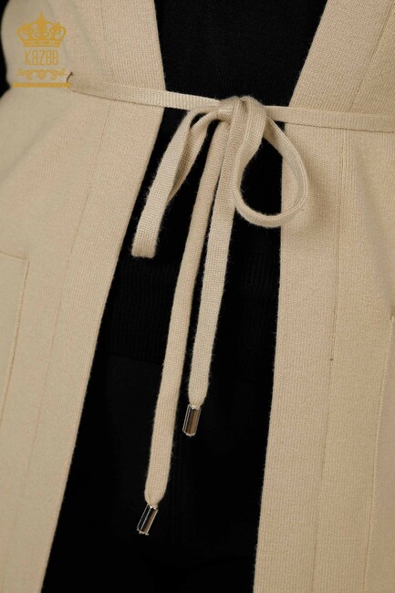 Women's Long Vest Tie Detailed Beige - 16830 | KAZEE - Thumbnail