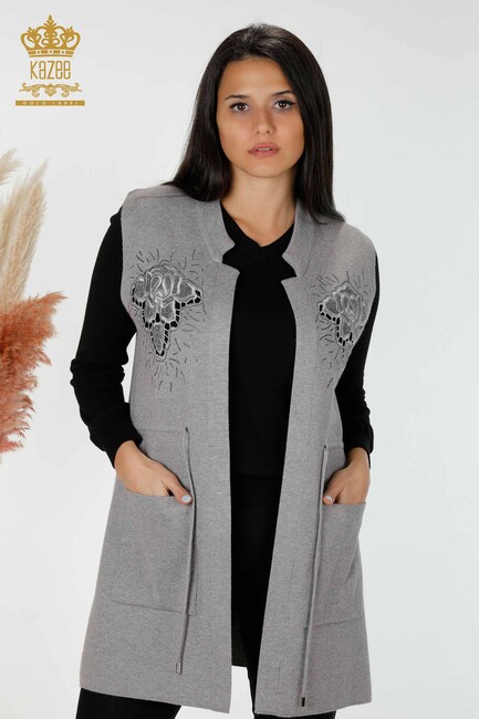 Women's Long Vest with Lacing Detail Gray - 16830 | KAZEE - Thumbnail