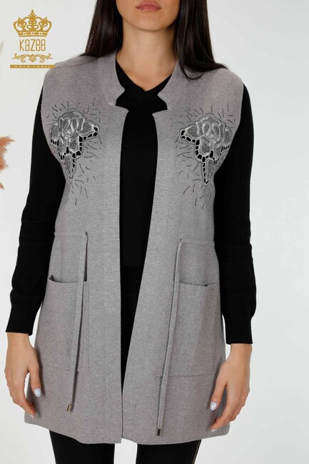 Women's Long Vest with Lacing Detail Gray - 16830 | KAZEE - Thumbnail