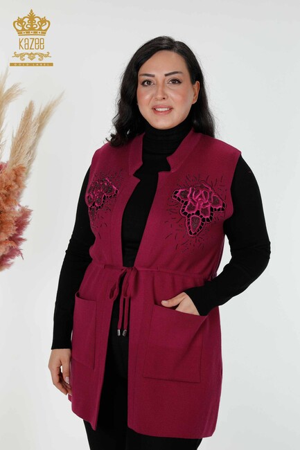 Women's Long Vest with Lacing Detail Purple - 16830 | KAZEE - Thumbnail