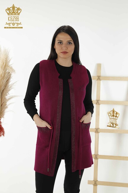 Women's Long Vest with Lacing Detail Purple - 30244 | KAZEE - Thumbnail